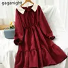 Vintage Frauen Solide Maxi Kleid Herbst Winter Mode Dame Chic Kleider Koreanische A-linie Vestidos Drop 210601