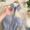 Женщина платье разворотный воротник марля пэчворк выладевание Vestidos Sexy Lady Sweet Plays Bodycon мини-платья 210519