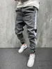 Erkekler için Yırtık Kot Yan Çizgili Streetwear Hip Hop Denim Jogger Pantolon Slim Fit Sıkıntılı Pantolon