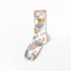 Calcetines Streetwear bordado sonrisa cara Tie Dye Hip Hop hombres mujeres Harajuku moda Casual calcetín de algodón