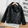 Girls Boys Black Pu Zipper Jackets Kids Baby Leather Jacket Spring Autumn Cool Coat Children Clothes Overcoats 2-14T 211204