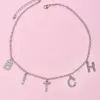 Necklace Jewelry Punk Personality Fashion Rhinestone Letter Women Gothic Statement Gifts Bijoux Chain