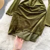 Casual Kleider Vintage Schwarz/Grün Samt, Figurbetontes Kleid Frühling Herbst V-ausschnitt Langarm Hohe Taille Party Mantel Vestidos Weibliche mode