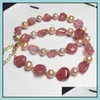 Charm Bracelets Jewelry Mesa Crystal Natural Pigeon Blood Red Stberry With Freshwater Pearl Bracelet 14K Color Protection Aessories Drop Del