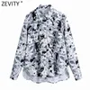 Donna Vintage Ink Graffiti Print Smock Camicetta Donna Casual Tasche Camicie Chic Business Kimono Blusas Top LS7714 210416