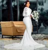 2021 Plus Size Arabisch Aso Ebi Spitze Perlen Meerjungfrau Brautkleider Lange Ärmel Satin Vintage Brautkleider ZJ334