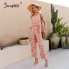 Sleeveless V-neck Printed Jumpsuit Summer holiday style lace high waist women long jumpsuits Elegant straight 210414