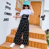 Summer Girls Clothes Outfits Children 3Pcs Sets Short Sweatshirts T-shirts+ Vest +Wide Leg pants 3 4 5 6 7 8 9 10 11 12 13 Years X0902