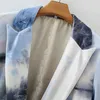 Women Elegant Fashion A Buckle Tie Dye Suit Female Lapel Collar Long Sleeve Coat Chic Top 210520