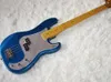 High Quality-4 Strings Blue Electric Bass Guitar with Mirror Pickguard,Yellow Maple Fretboard