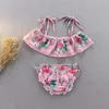 Children's Printed Two-Pieces Bikini Girls' Long Sleeve Sunscreen Swimsuit Suit kid's Quick Drying Swim Clothing 6 Styles