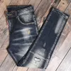 Fashion Streetwear Men Jeans Slim Fit Elastic Destroyed Ripped Denim Trousers Painted Spliced Designer Hip Hop Punk Biker Pants 211011