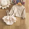 2pcs kledingsets Vintage babymeisje kleren Set zomer katoen meisjes bloemen blouse shirt romper jurk jurk jurk pasgeboren outfits 1258879196