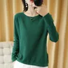 Tailor sheep cotton knit sweater women's o-neck long-sleeved pullover short split openwork 211011