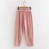 TIGENA, lindos pantalones con cinturón de lazo para mujer, pantalones de cintura alta hasta el tobillo de primavera y verano, pantalones harén rosa coreanos para mujer 210925