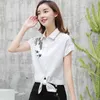 Lato Krótki Rękaw OL Koszula Kobiety Bluzka Moda Plus Rozmiar Topy Haft Biały Odzież Blusas D866 30 210506