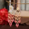 Fashion Bohemian Long Dangle Earrings Women Holiday Summer Fan-shaped Red Crystal Bead Tassel Wedding Earring Indian Jewelry