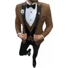 Men's Brown Formal Suit 2022 New Design Peaked Lapel Groom Tuxedos Groomsmen Man Wedding Dress Wear 3 Pieces Set Custome Homme