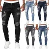 Jeans con foro in vita da uomo Estate Autunno Pantaloni skinny in puro colore Slim Biker Outwears Pantaloni Classic Cowboys Young Man Joggin X0621