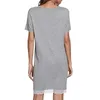 Kadın Pijama Pamuk Modal Yaz Katı Dantel Splice V Yaka Kısa Kollu Gece Elbise Iç Çamaşırı Kadın Sleepshirts