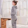 ATUENDO Winter Warm Pure Flannel Pajamas Set for Women 100% Velvet Atoff Home Soft Sleepwear Satin Silk Plush Lounge Nightwear 211112