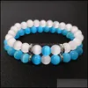 Beaded, Bracelets 8Mm Blue White Opal Beads Chains Bracelet For Women Men Couple Healing Crystal Natural Stone Strands Beaded Bangle Fashion