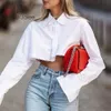 Jocoo Jolee Dames Lente Lange Mouw Turn Down Collar Black White Blouse Elegant Short Shirt Sexy bijgesneden Tops Onregelmatige Tuniek 210518