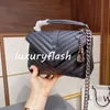 Bolsas de ombro de grife, moda feminina, corrente, couro genuíno, bolsa transversal com alça, bolsas pretas