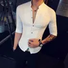 Stand kraag chinese stijl shirt mannen slim fit korea kleding half mouw zomer ontwerper club camisa masculina 210721