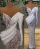 2022 Plus Size Arabic Aso Ebi Luxurious Lace Sheath Wedding Dress Sheer Neck Beaded Pearls Vintage Bridal Gowns Dresses ZJ505