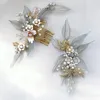 Haarspangen, Haarspangen, Chiffon, Blattkamm, Brautspange, Blumen-Hochzeitsaccessoires, handgefertigt, Strass-Haarteil für Damen