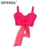 Women Sexy Fashion With Organza Bow Tied Cropped Knit Tank Tops Backless Wide Straps Female Camis Mujer 210420