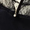 Дизайн сексуальные кружевные блузка женские черные и белые сгибы с воротником вязаные лоскутные дамские топы XS