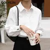 Formal OL Style Shirts Women Chic Single Breasted Long Sleeve Loose Hidden Button Elegant White Blouse Office Ladies Plus Size 210601