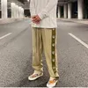 Hip Hop Suede Heart Broderade Bokstäver Casual Byxor Mens Straight Color Block Drawstring Loose Trousers High Street Track Byxor