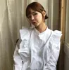 Nomikuma Koreański Single Breasted Stand Bluzka Koszula Wzburzyć Patchwork Z Długim Rękawem Blusas Femme Jesień Sweet Doll Koszula 6C150 H1230
