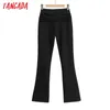 Moda Kobiety Czarny Pas Kostium Spodnie Kieszenie Przyciski Office Lady Spodnie Pantalon 4P54 210416