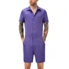 Cores Mens Summer Shorts Botão de mangas curtas Plus Size Zipper Jumpsuit com bolso Masculino Um pedaço Sexy Trajes Romper Men's