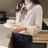 Koreanska kvinnor tröjor chiffong blus kontor dam slips skjorta toppar plus storlek avslappnad kvinna långärmad blouses topp 210427