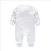 0-1 år gammal ins spädbarn rompers baby boys and girls romper designer stripes jumpsuits 100% bomull märke barn kläder