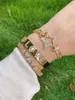 3pcs, métal CZ pavé or lettre bracelet manchette personnalisé plat large bracelet cadeau pour fille amie amitié Luckey mode Q0720