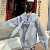 Harajuku Kawaii Bunny Kulakları Hoodie Kadınlar Moda Üst Kat Kış Sıcak Boy Gevşek Kalın Zip Up Sweatshirt Kız Sevimli Giysiler 210809