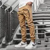 2021 primavera e autunno pantaloni da uomo con utensili in tessuto multi-tasca con cerniera moda pantaloni casual da strada con coulisse