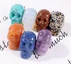 Party Decoration 1 Inch Crystal quarze Skull Sculpture Hand Carved Gemstone Statue Figurine Collectible Healing Reiki Halloween XB1