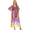 Maillot de bain rayé Cover Up Beach Tunique Sarong Robe de Plage Wear Kaftans Robe longue Robe de bain pour femmes Q1210 210420