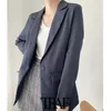 TRAF Women Fashion with riem enkele knop blazers jas vintage lange mouw zakken vrouwelijke bovenkleding chic tops 210415