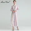 Robe de créateur de mode printemps automne femmes robe lanterne manches rayure imprimé fleuri ceinture élégante bohême robes 210524