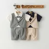 geboren jongen kleding romper zomer baby pak strikje jongens formele partij kleding outfit baby 1e verjaardag jurk geboren outfits 211011