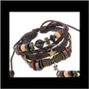 Armbänder Drop Lieferung 2021 Punk Perlen Leder Multilayer Wrap Herren Vintage Legierung Stern Musik Note Charm Anhänger Armband Männer Schmuck C2FGR