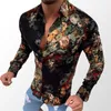 플러스 사이즈 3XL Men's Bluse 빈티지 셔츠 긴 소매 가을 Hawaiian Chemisier 스키니 피트 다양한 패턴 남자 옷 카디건 블라우스